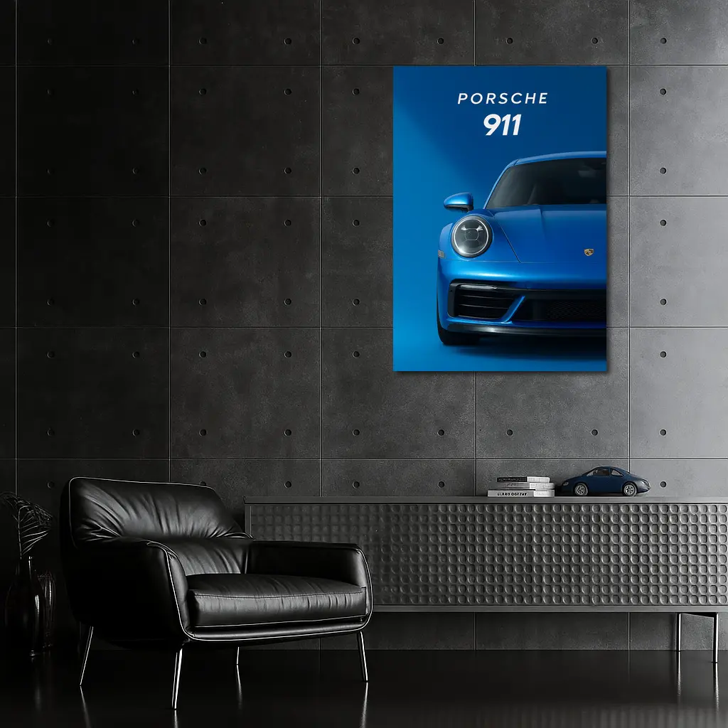 Porsche 911 Blue Front View Art – Wall Art