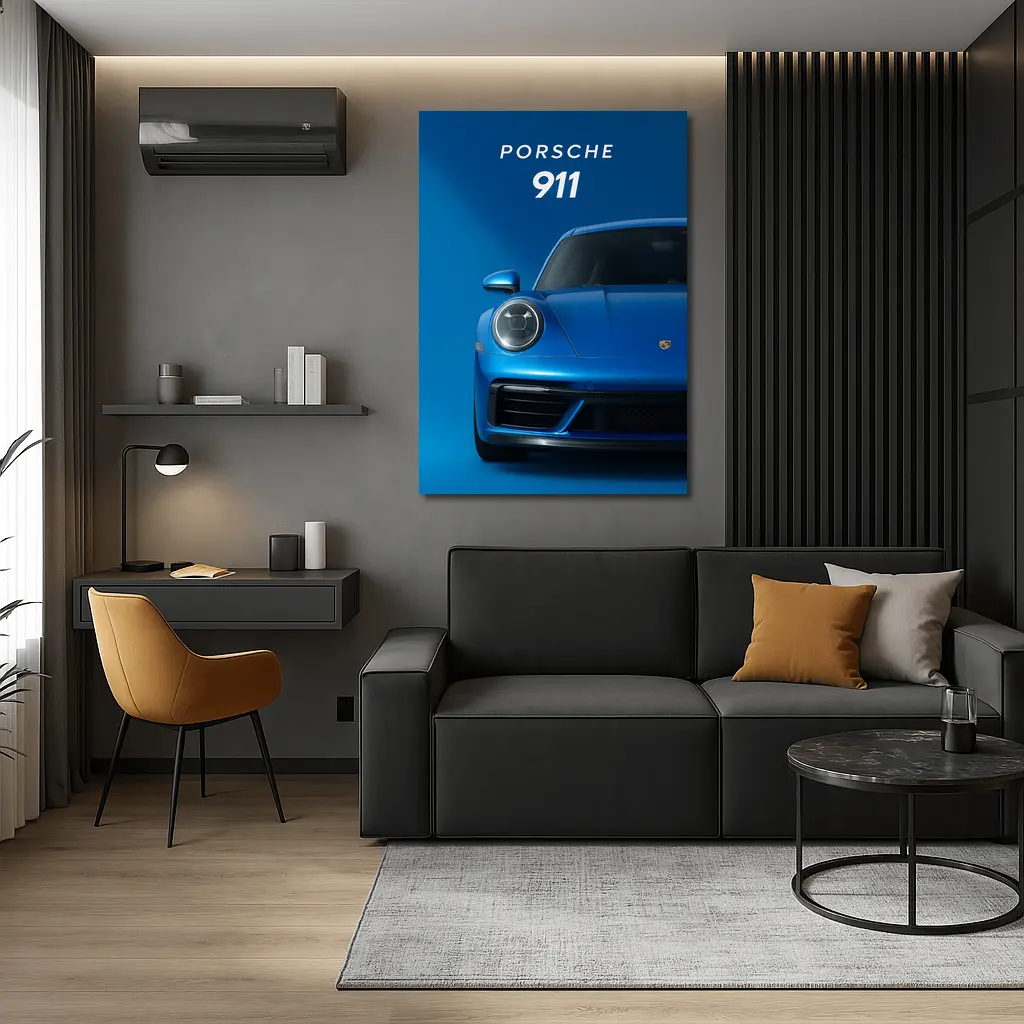 Porsche 911 Blue Front View Art – Wall Art