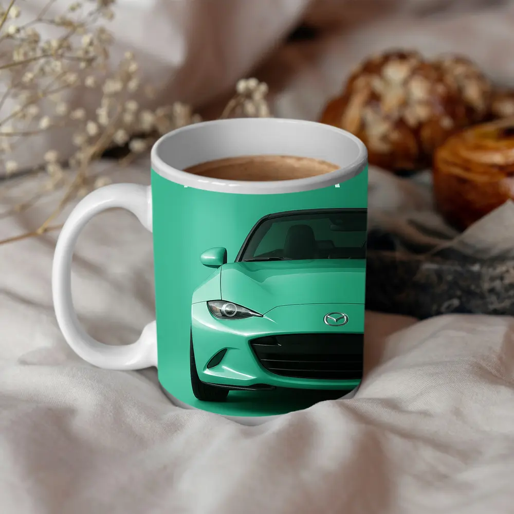 Mazda MX-5 Miata Front View Green Background – Mugs