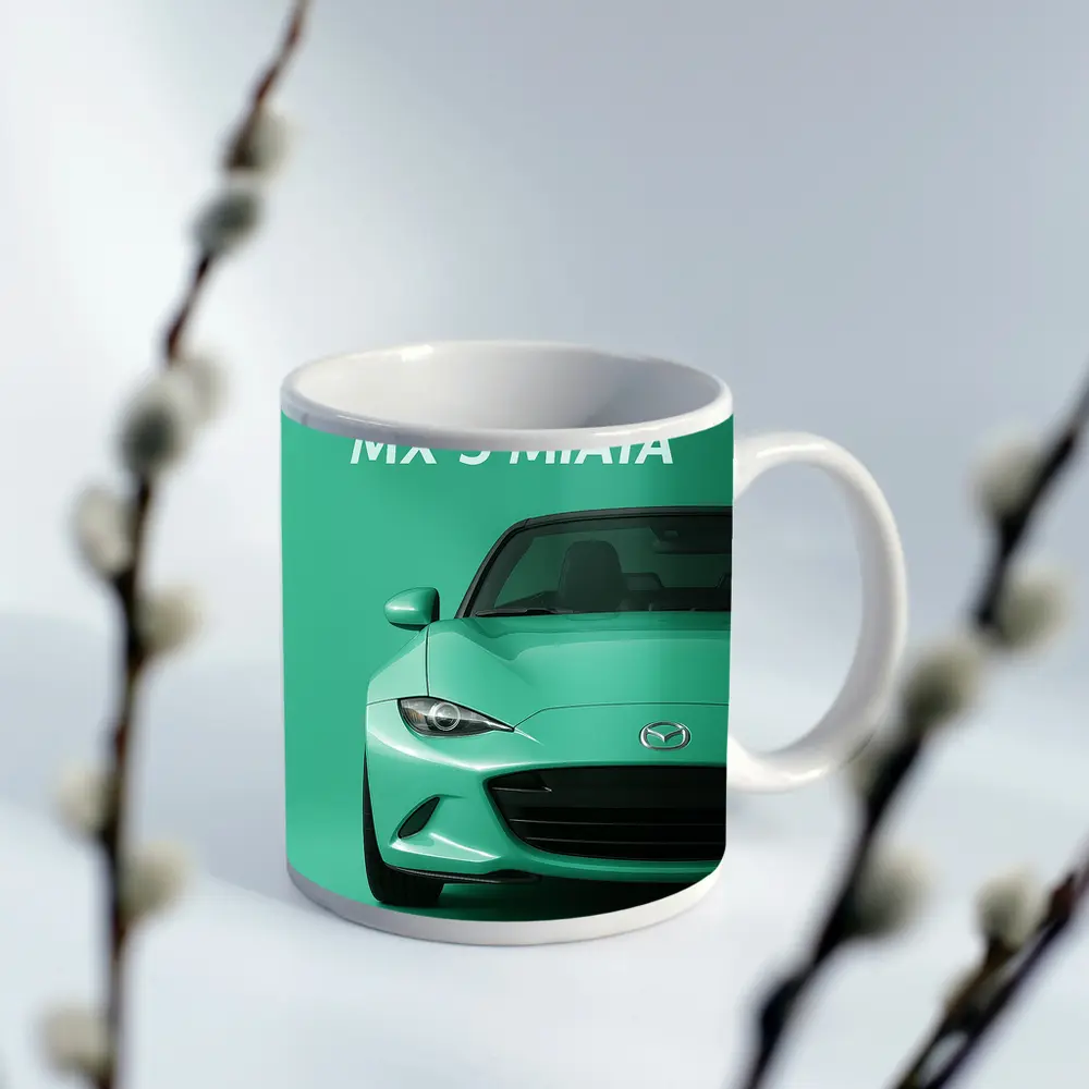Mazda MX-5 Miata Front View Green Background – Mugs