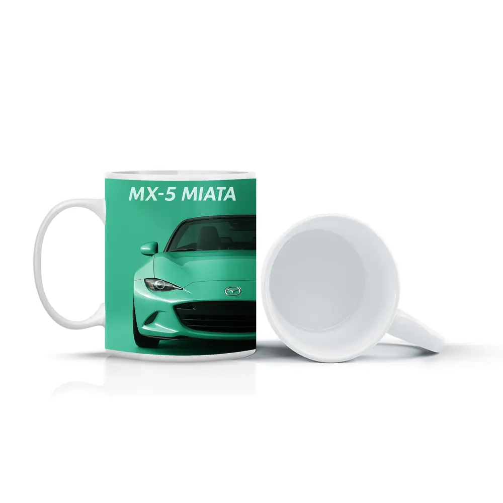 Mazda MX-5 Miata Front View Green Background – Mugs