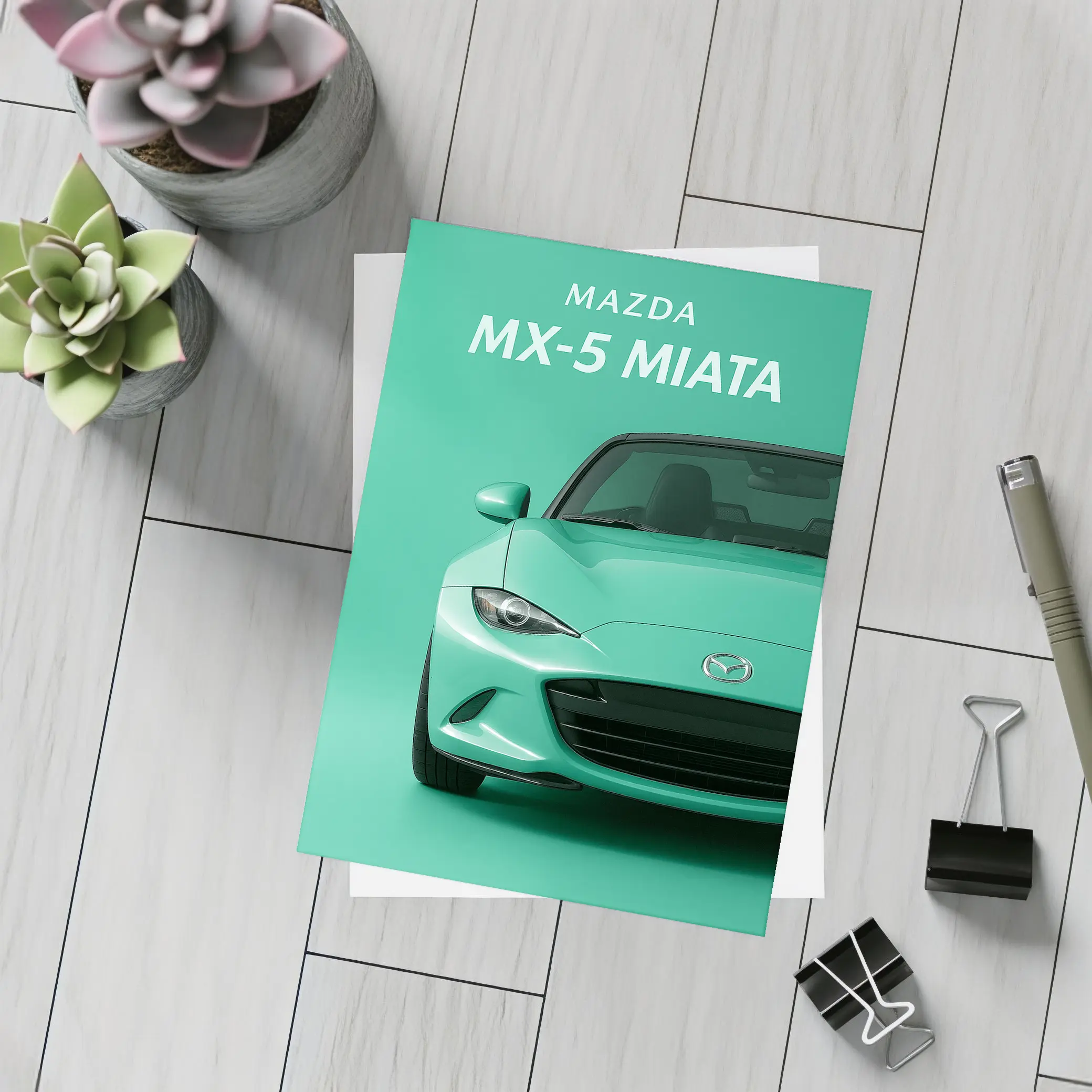 Mazda MX-5 Miata Front View Green Background – Postcards