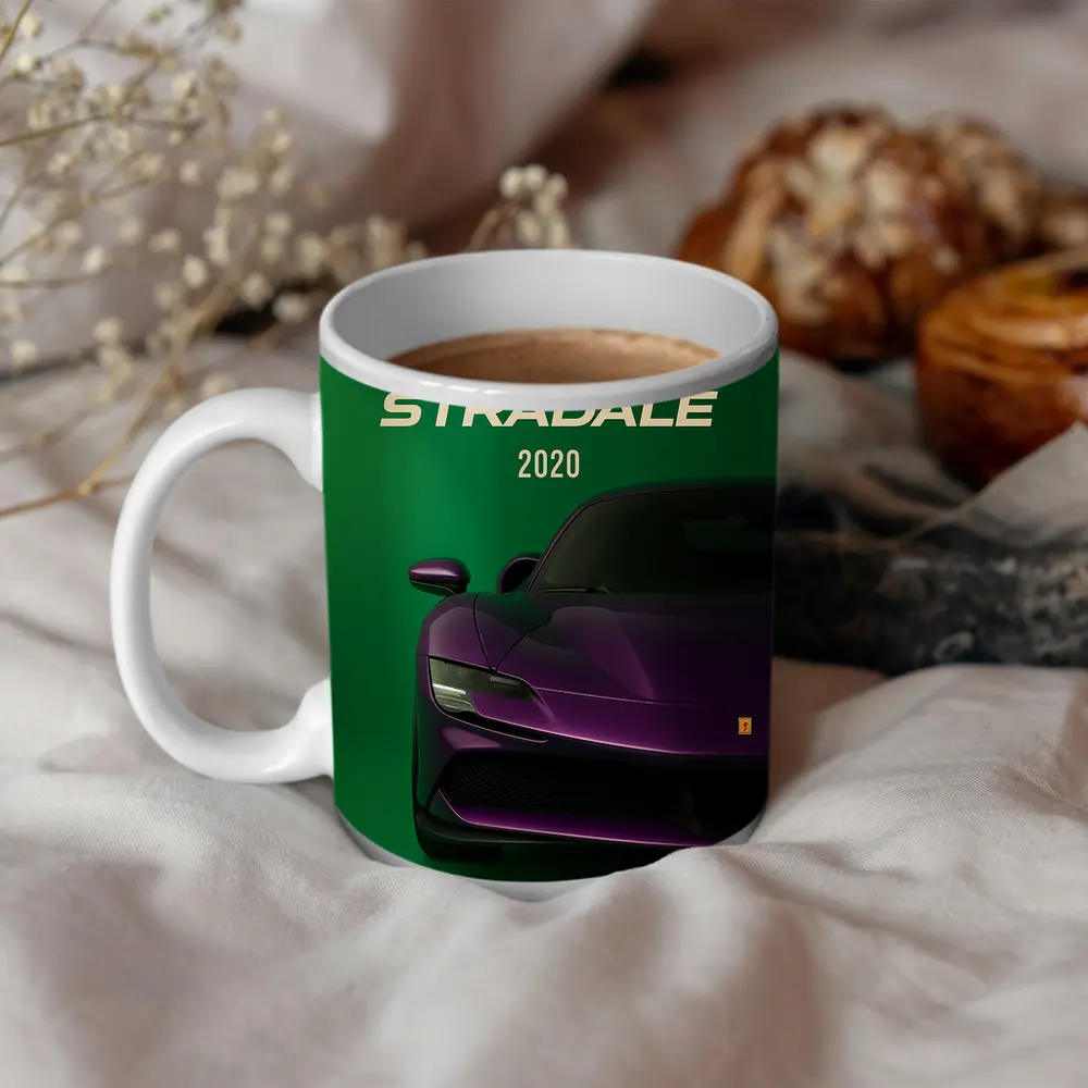 Ferrari SF90 Stradale Purple Green Background – Mugs