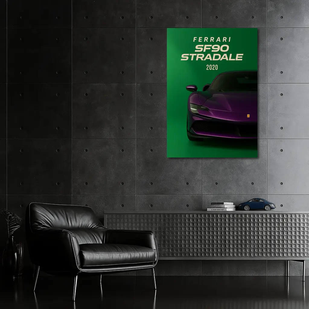 Ferrari SF90 Stradale Purple Green Background – Wall Art