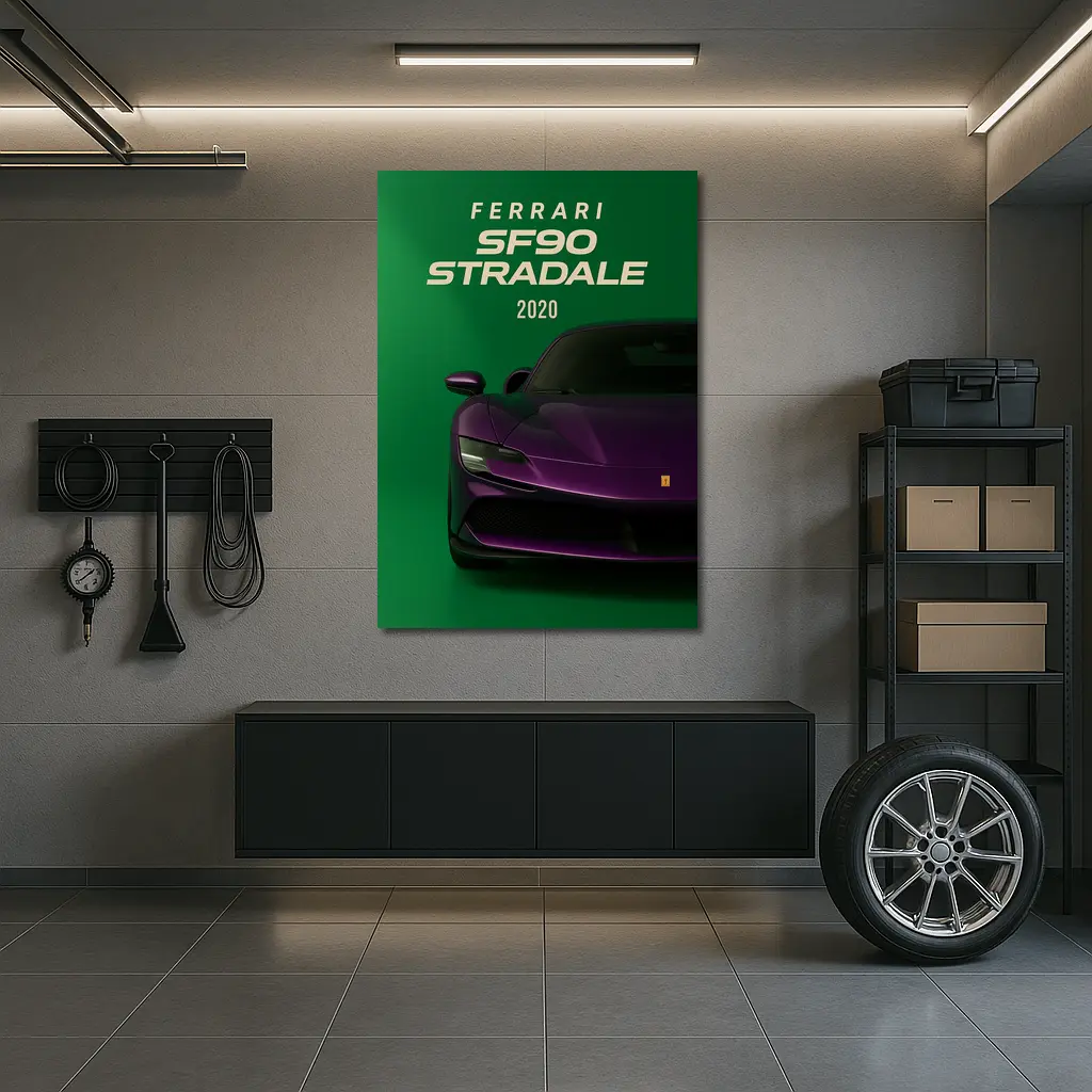 Ferrari SF90 Stradale Purple Green Background – Wall Art