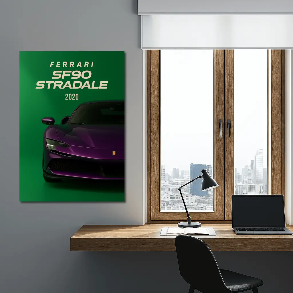 Ferrari SF90 Stradale Purple Green Background – Wall Art