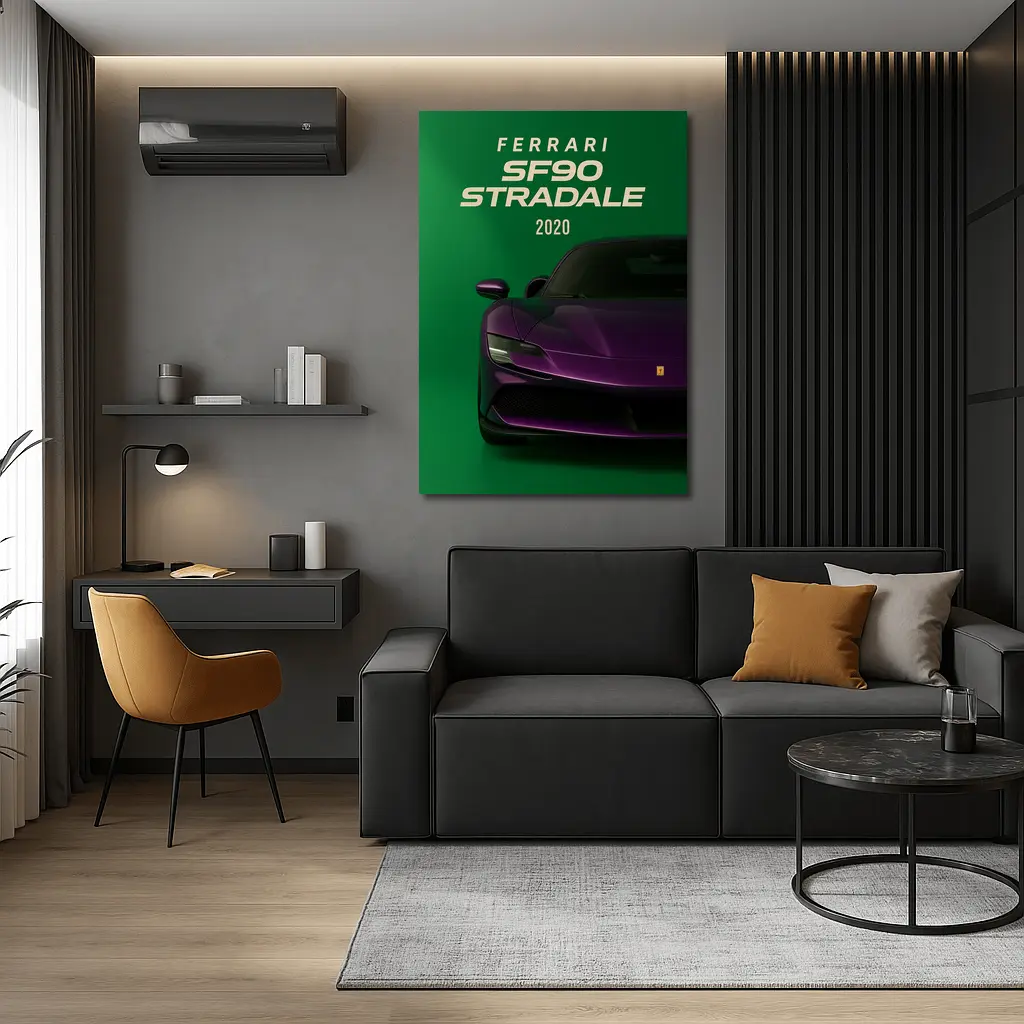 Ferrari SF90 Stradale Purple Green Background – Wall Art