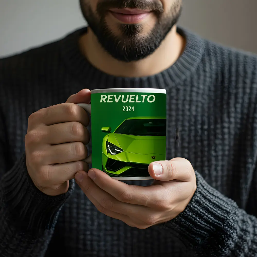 Lamborghini Revuelto Green Supercar Front View – Mugs