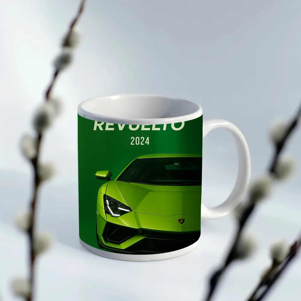 Lamborghini Revuelto Green Supercar Front View – Mugs