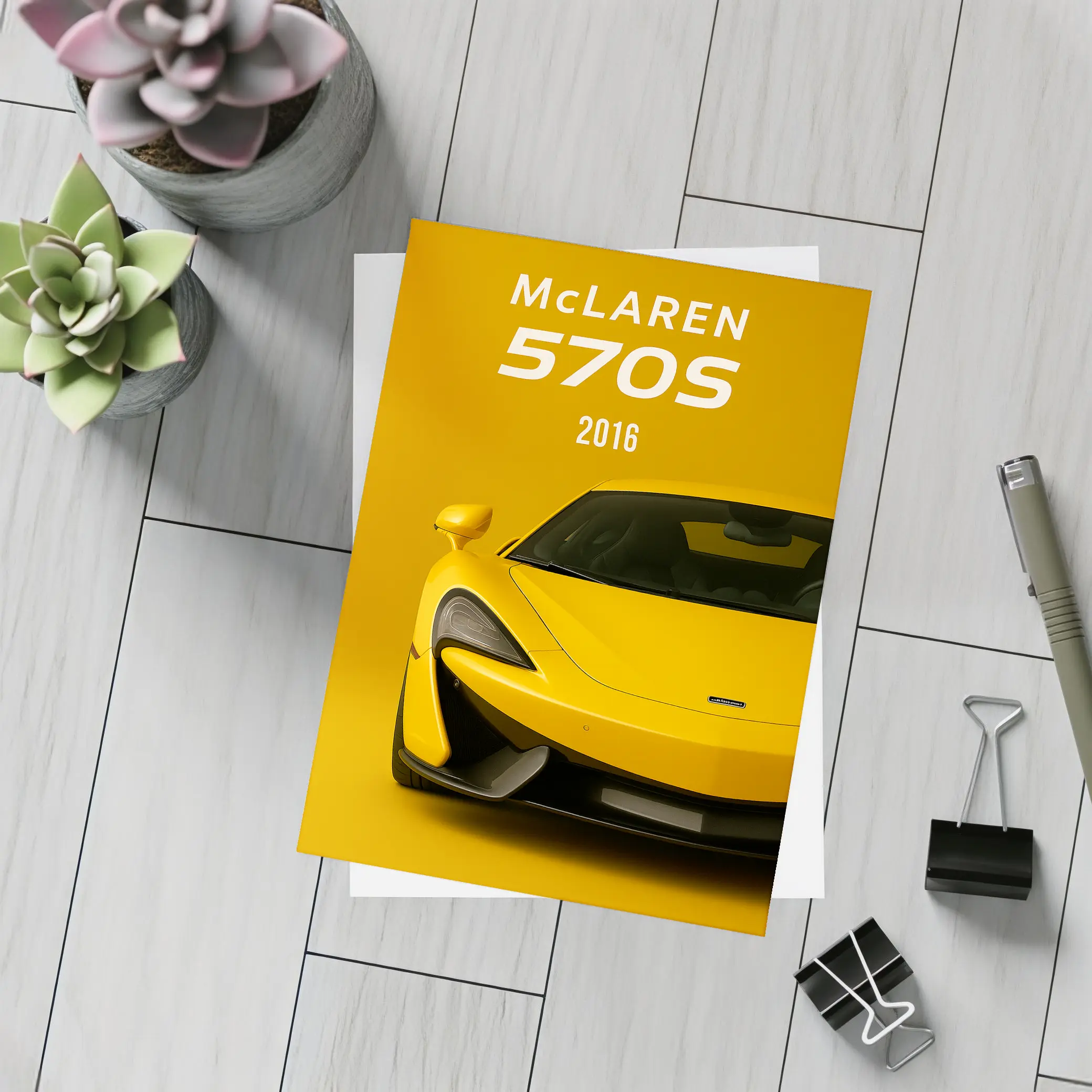 McLaren 570S 2016 Yellow Supercar Front View – Postcards