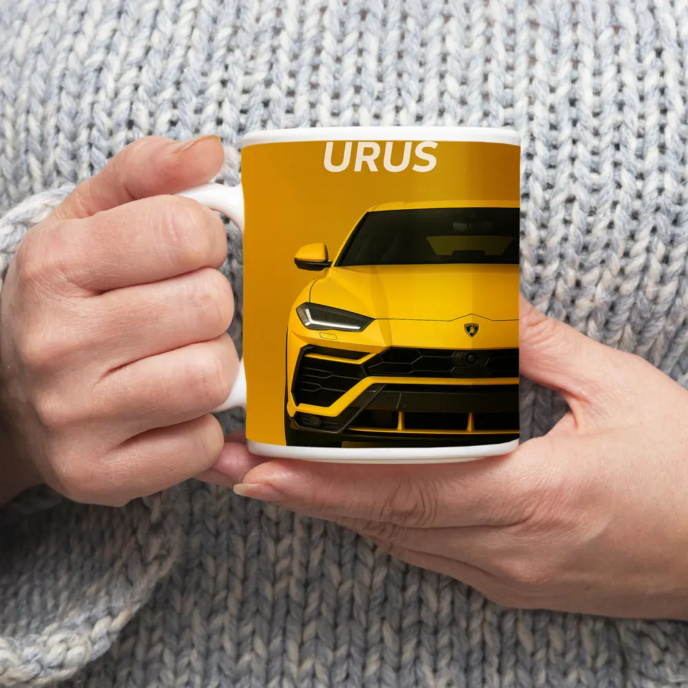 Lamborghini Urus Yellow Front View Art – Mugs