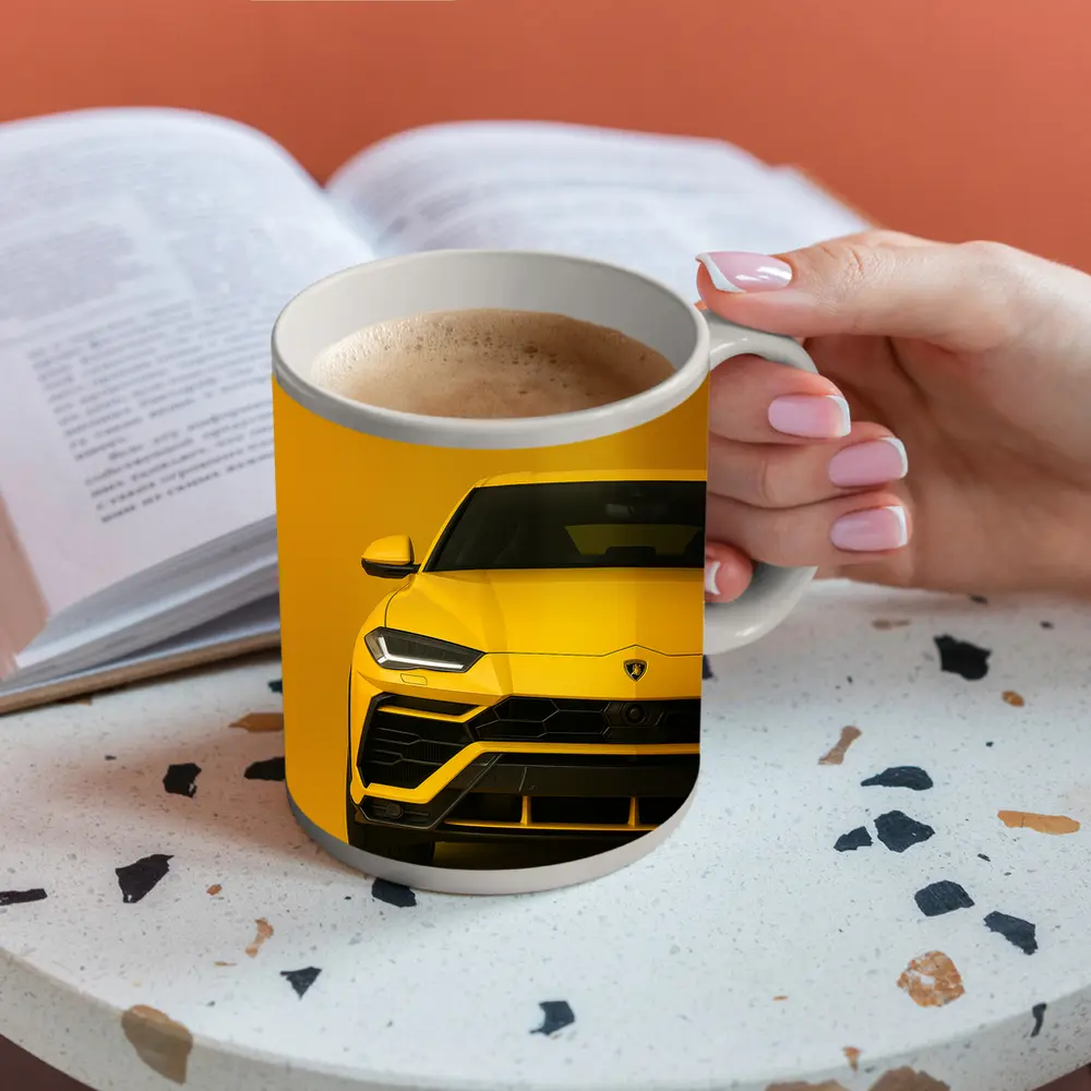 Lamborghini Urus Yellow Front View Art – Mugs