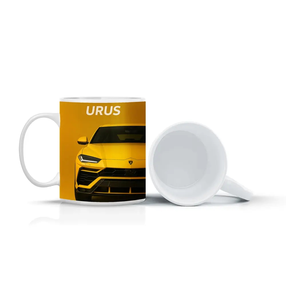Lamborghini Urus Yellow Front View Art – Mugs
