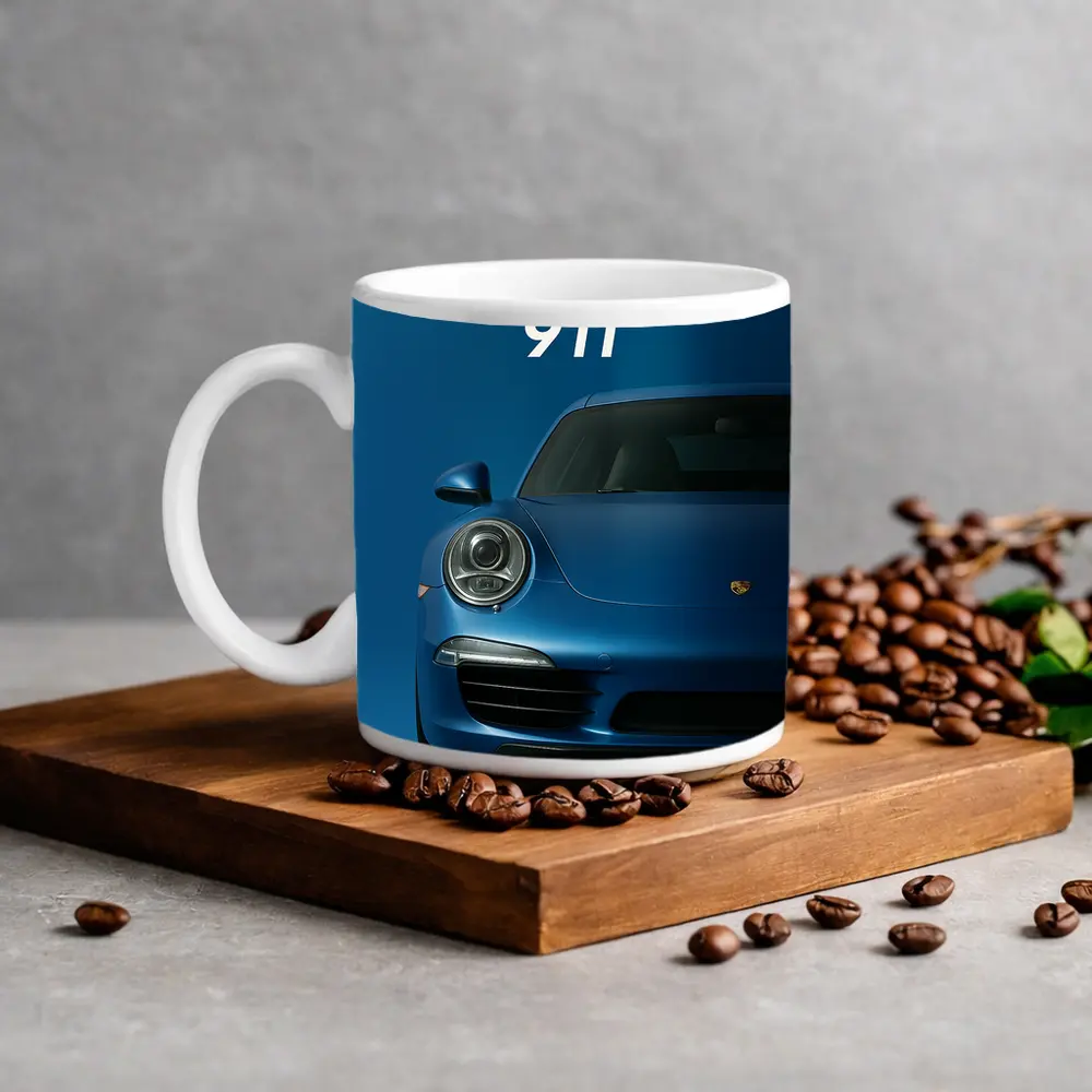 Porsche 911 Blue Studio Front View – Mugs
