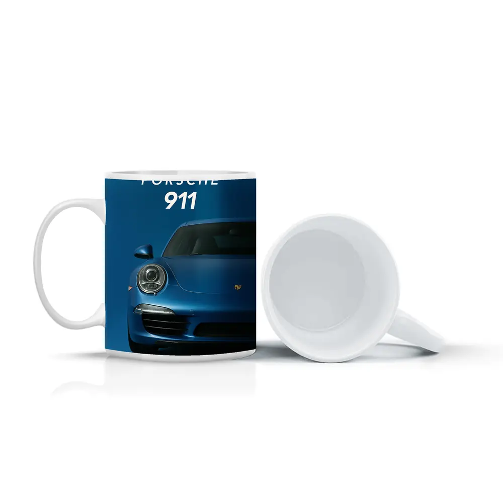Porsche 911 Blue Studio Front View – Mugs