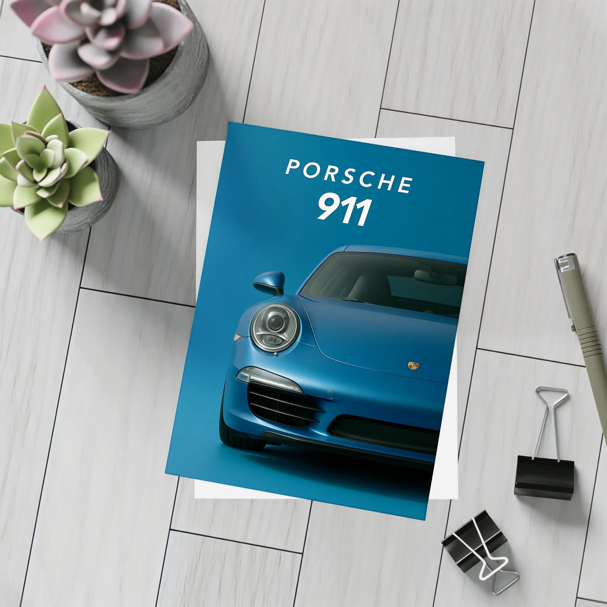 Porsche 911 Blue Studio Front View – Postcards