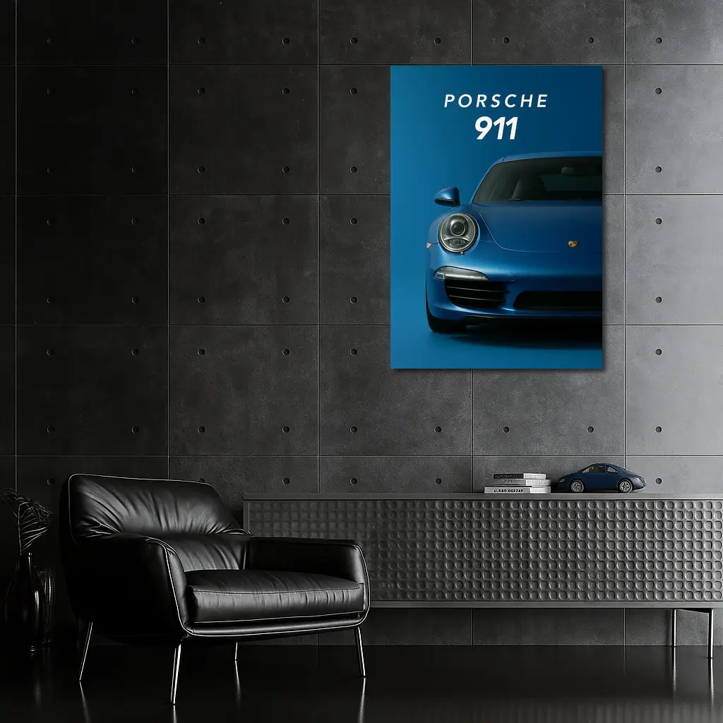 Porsche 911 Blue Studio Front View – Wall Art