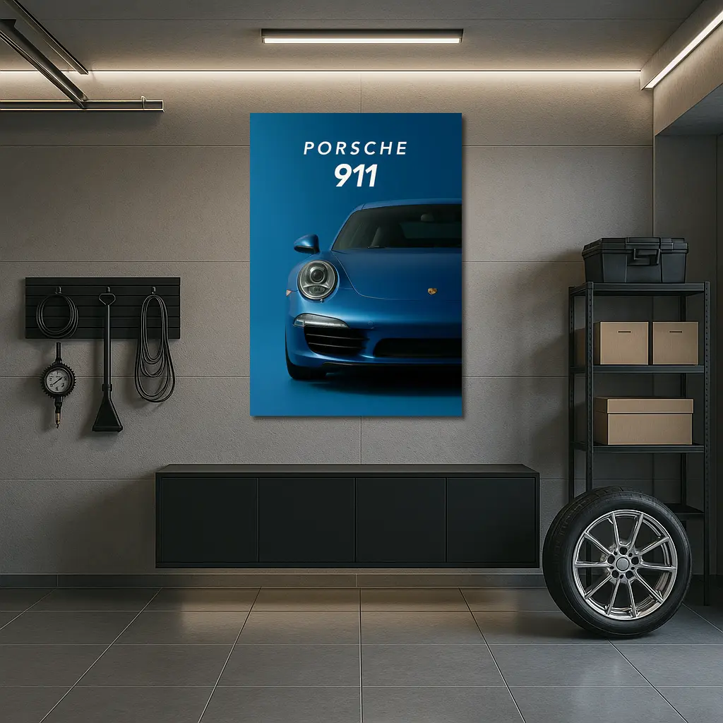 Porsche 911 Blue Studio Front View – Wall Art