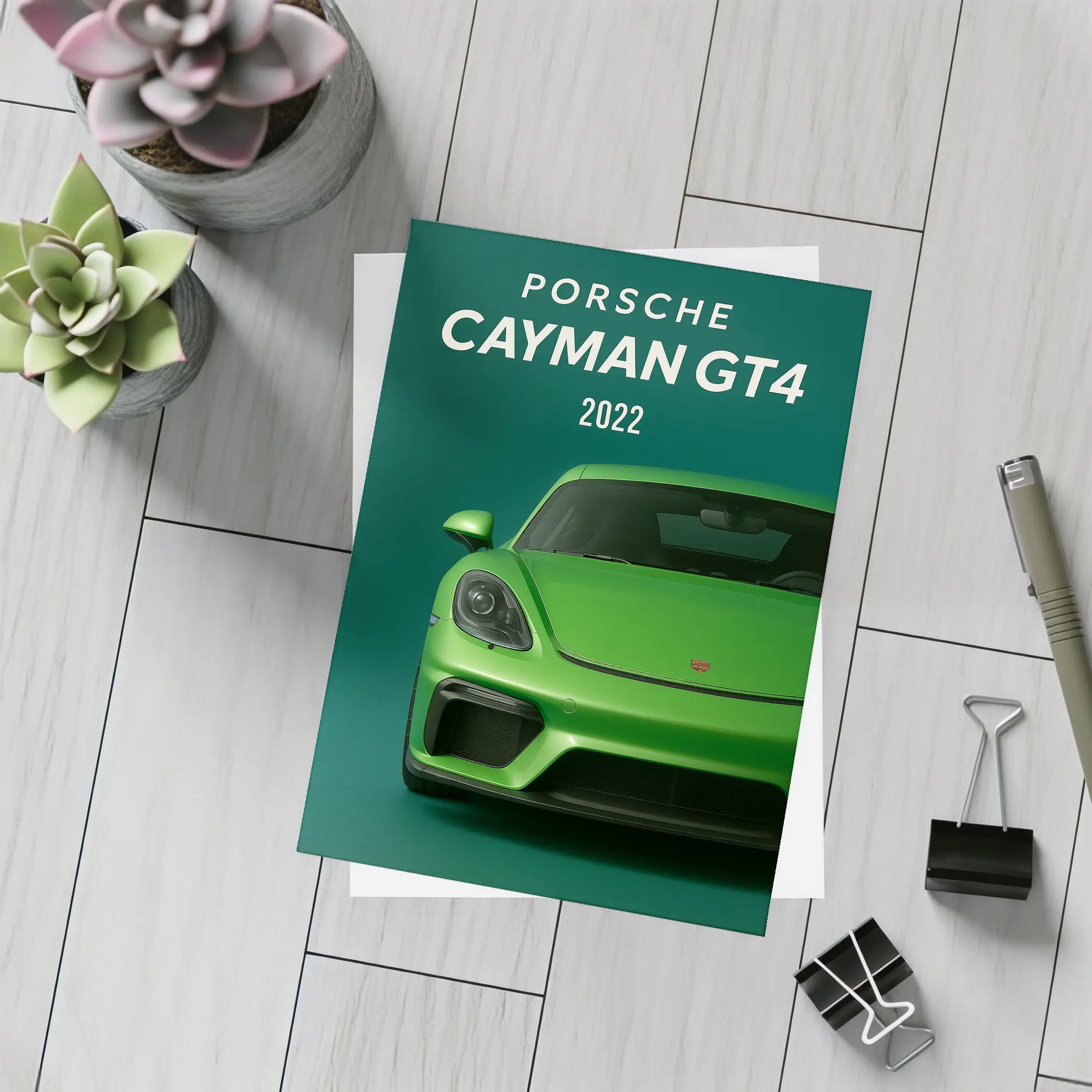 Porsche Cayman GT4 Green Front View – Postcards