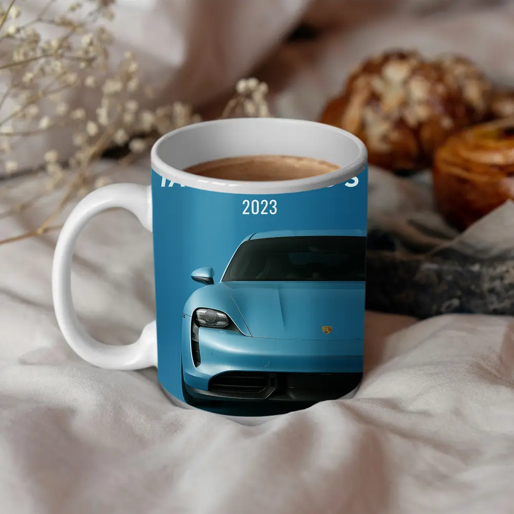 Porsche Taycan Turbo S Blue Front View – Mugs
