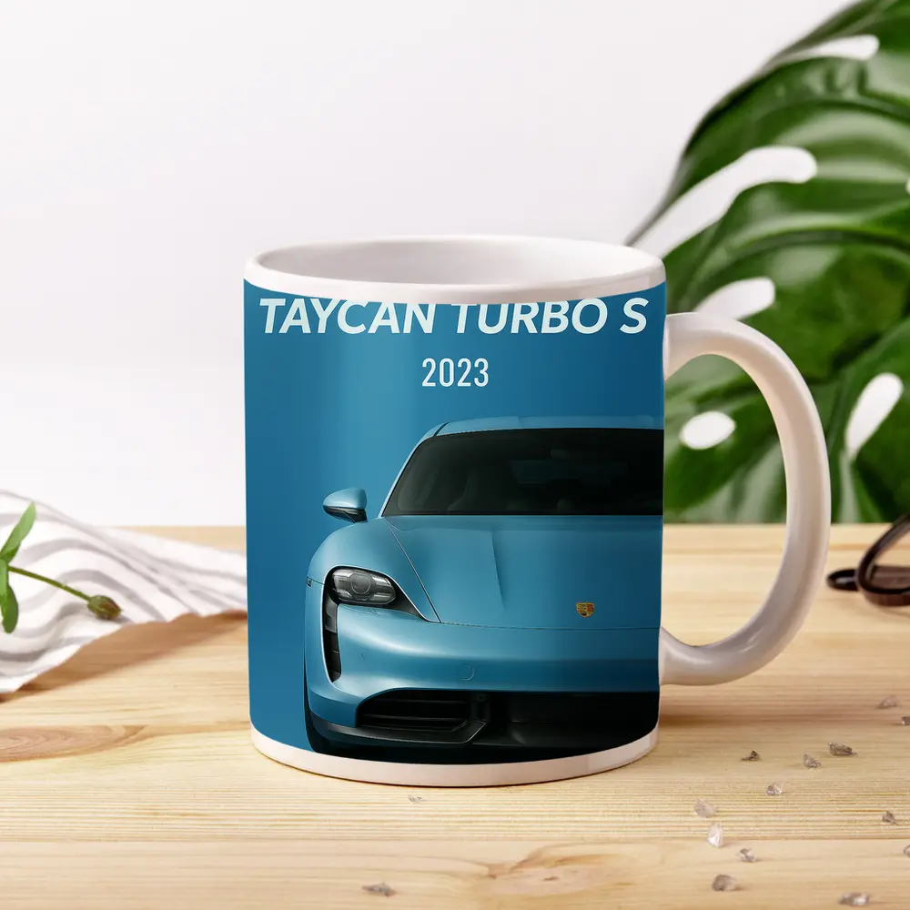 Porsche Taycan Turbo S Blue Front View – Mugs