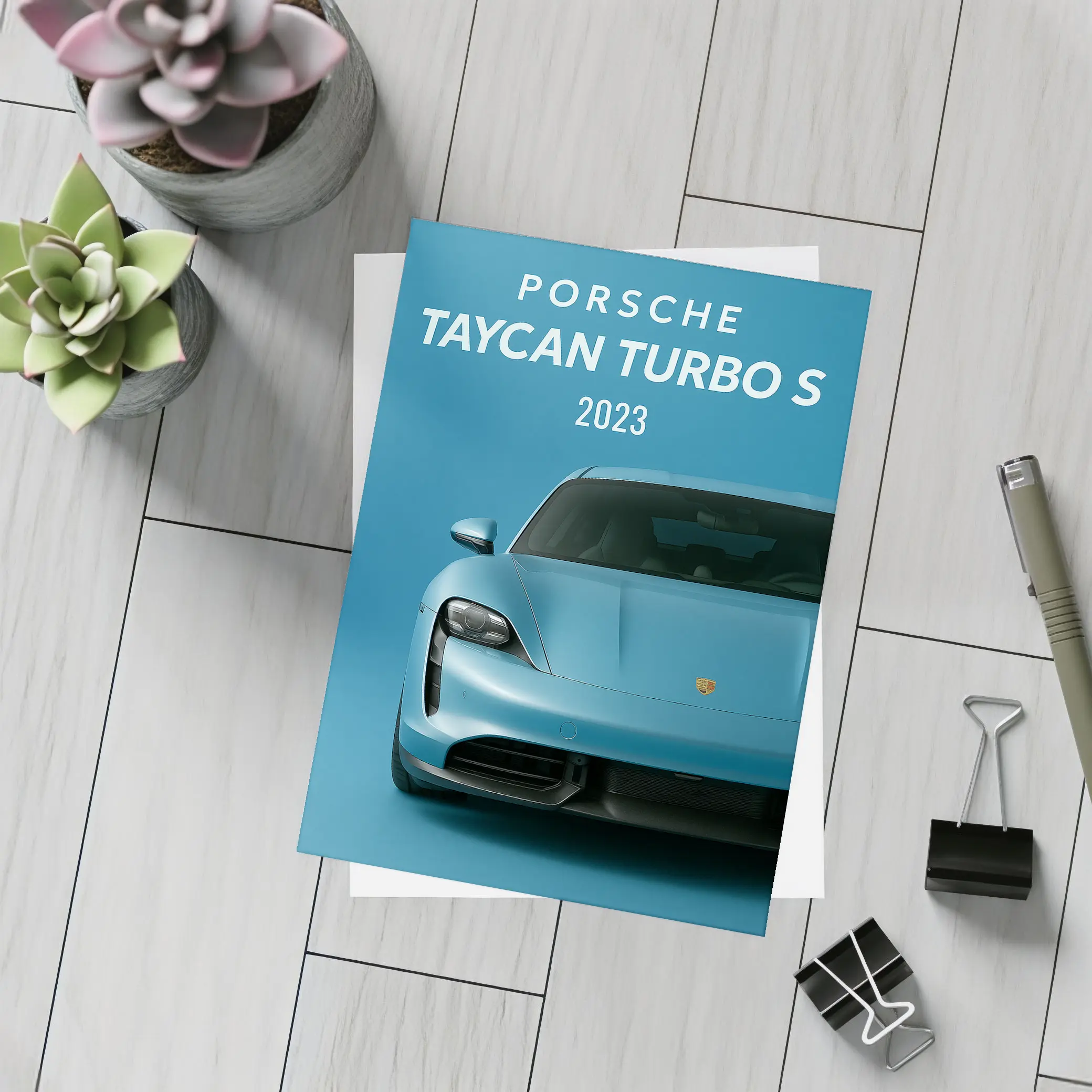 Porsche Taycan Turbo S Blue Front View – Postcards