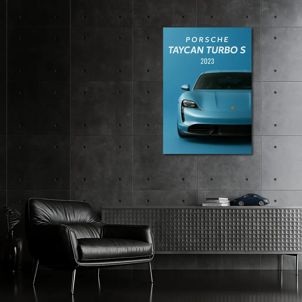 Porsche Taycan Turbo S Blue Front View – Wall Art