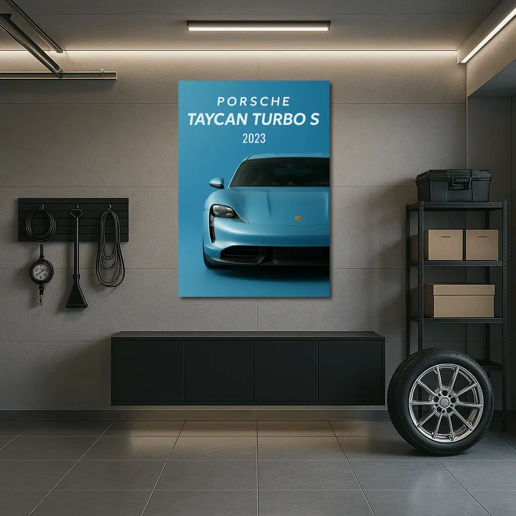 Porsche Taycan Turbo S Blue Front View – Wall Art