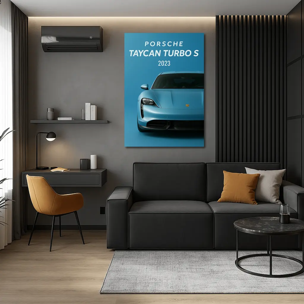 Porsche Taycan Turbo S Blue Front View – Wall Art