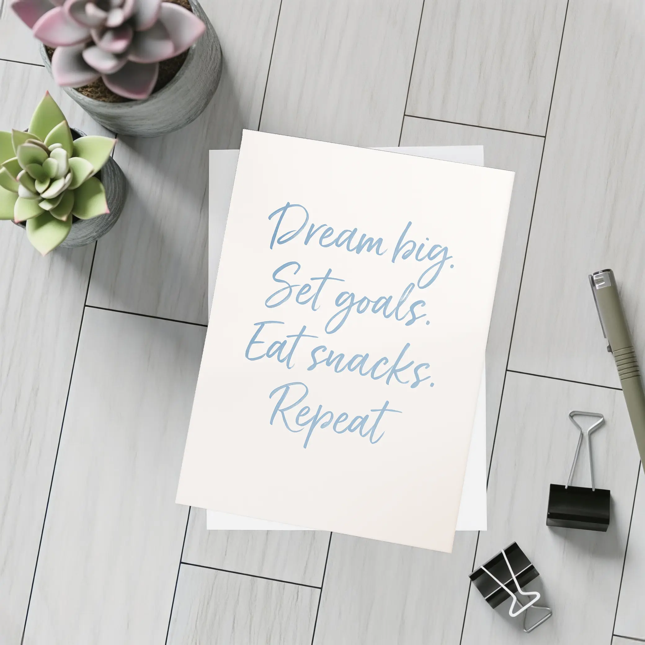 Dream Big Set Goals Eat Snacks Quote – Postcards