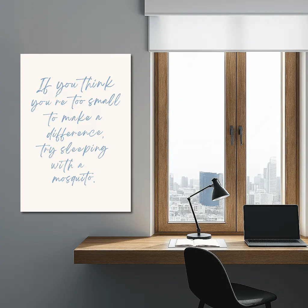 Mosquito Quote Blue Script Beige Background – Wall Art