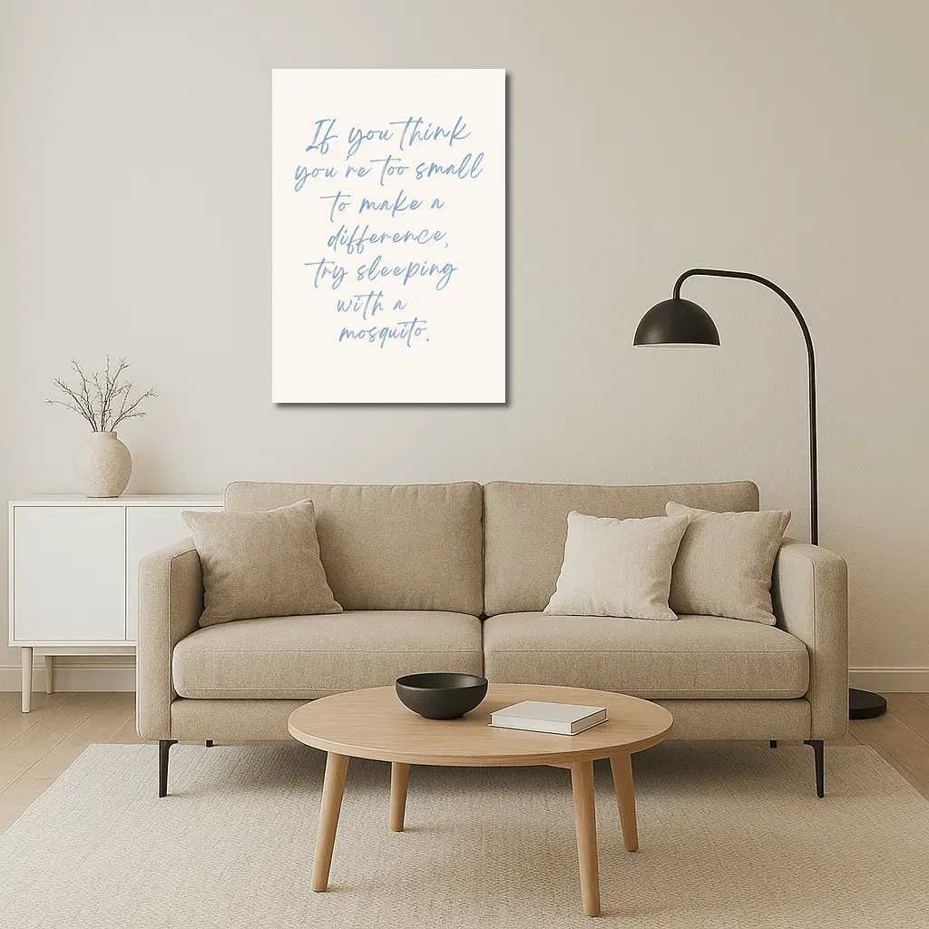 Mosquito Quote Blue Script Beige Background – Wall Art
