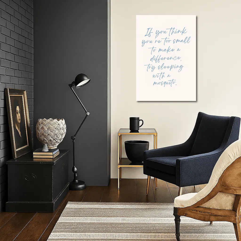 Mosquito Quote Blue Script Beige Background – Wall Art