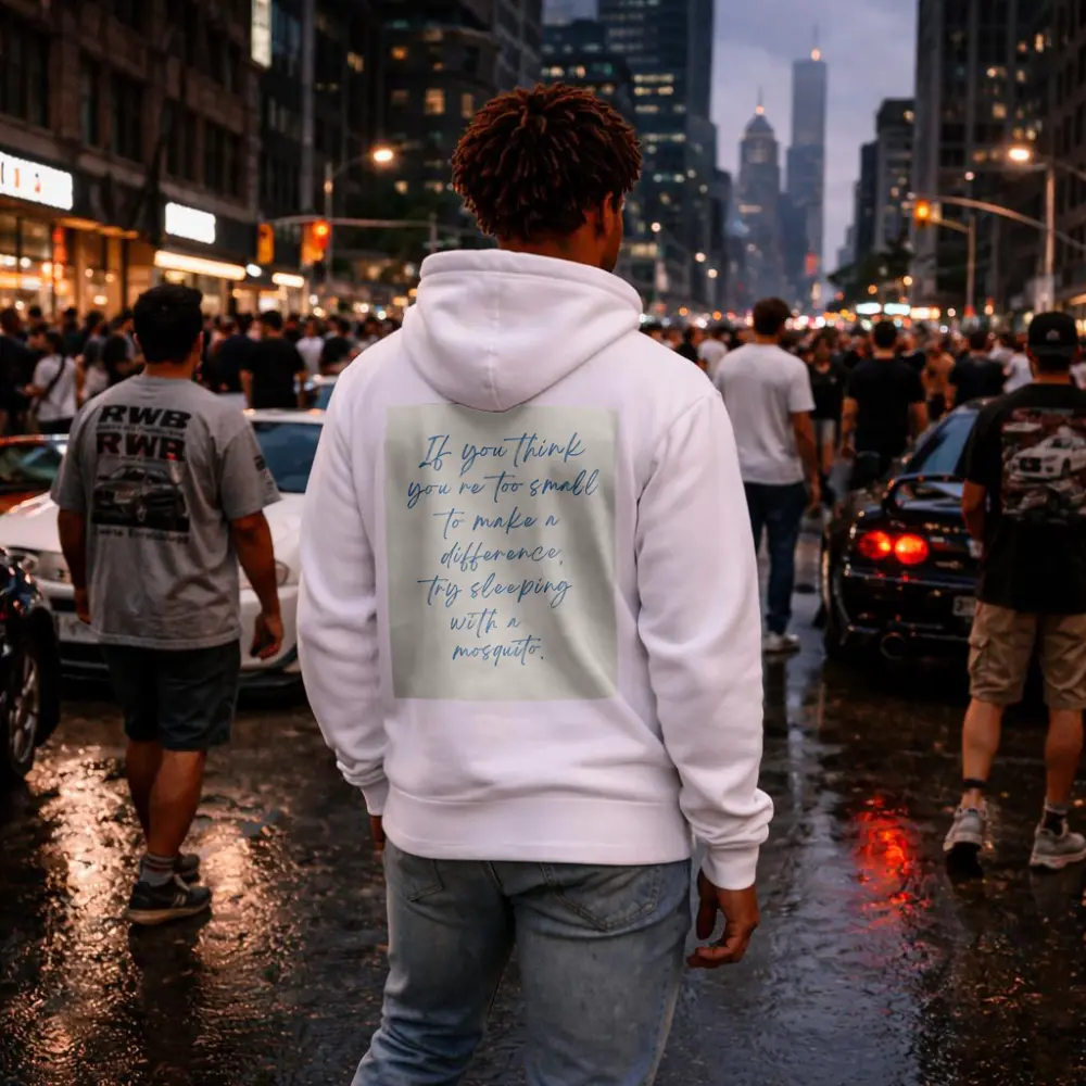 Mosquito Quote Blue Script Beige Background – Hoodies