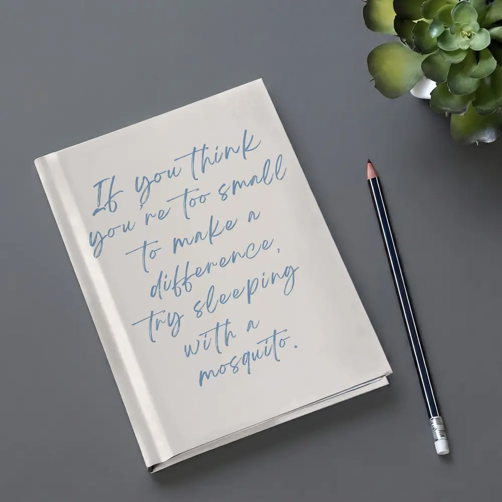 Mosquito Quote Blue Script Beige Background – Notebooks
