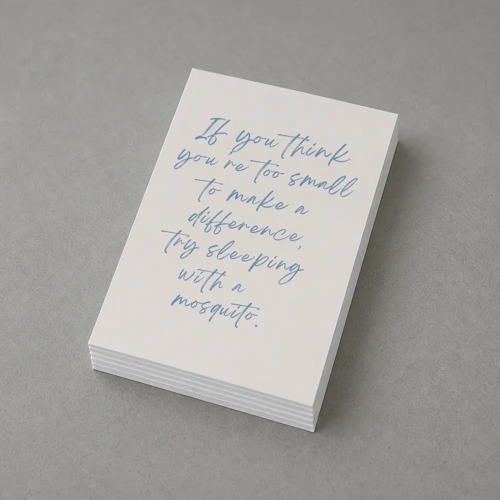 Mosquito Quote Blue Script Beige Background – Postcards