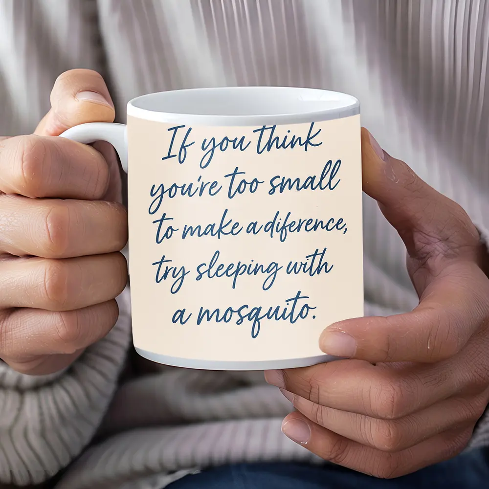 Mosquito Quote Script Art Beige Background – Mugs
