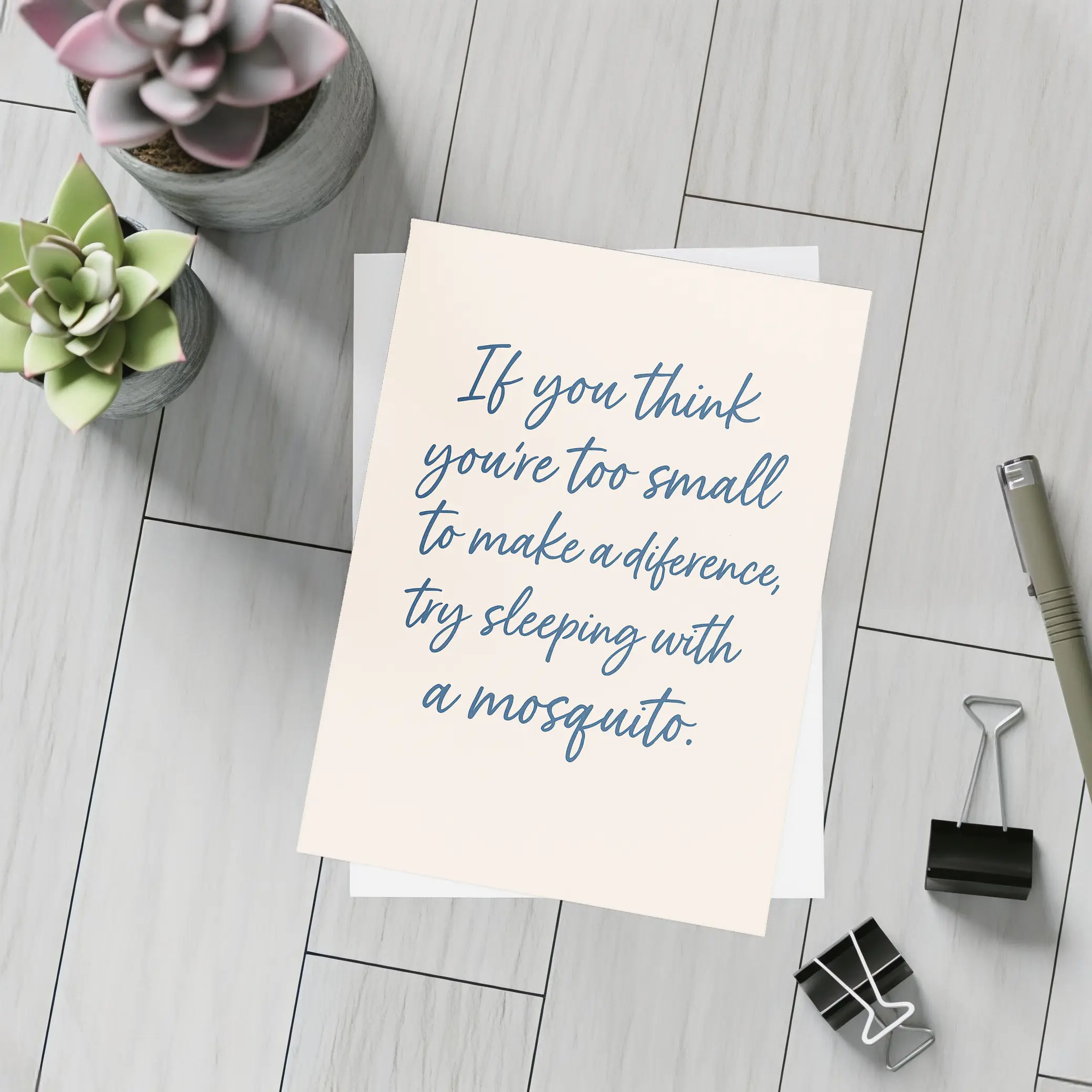 Mosquito Quote Script Art Beige Background – Postcards
