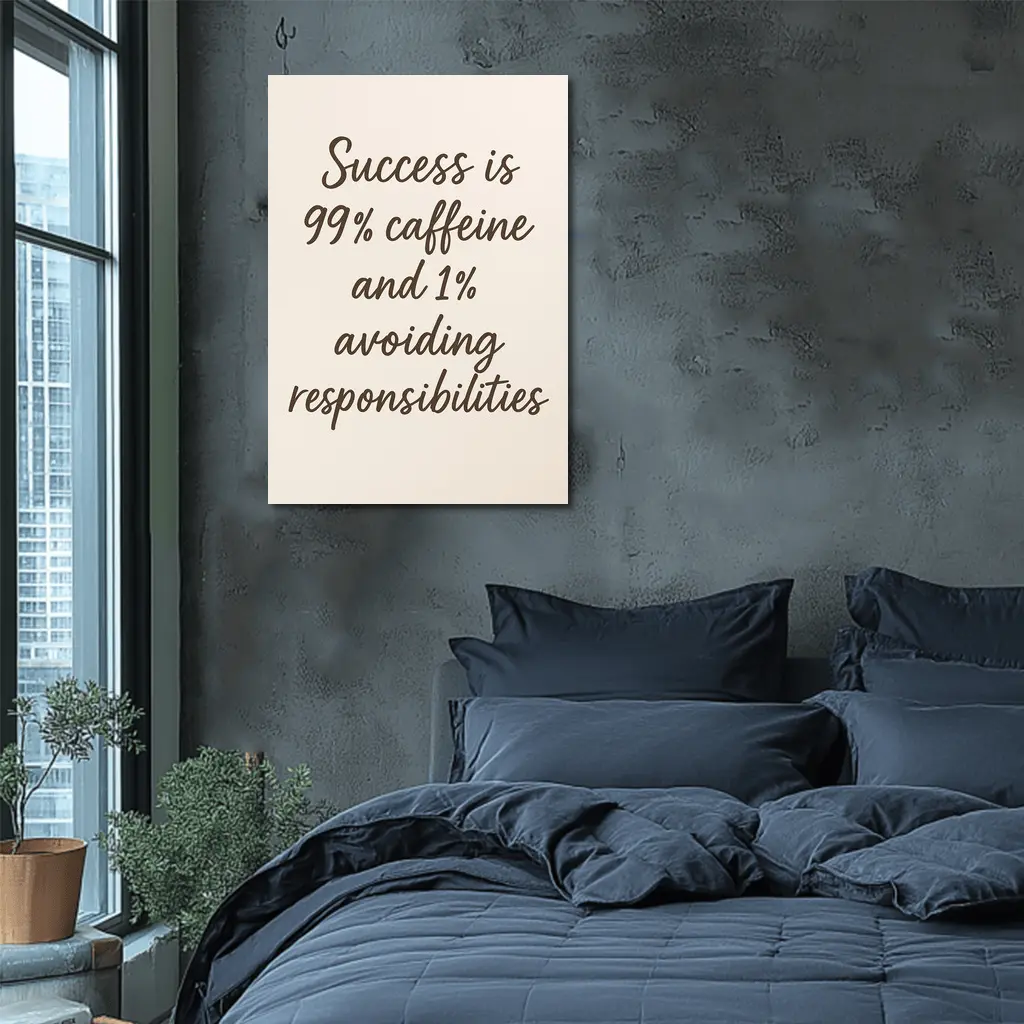 Success Caffeine Funny Quote Beige Background – Wall Art
