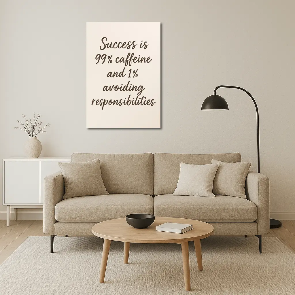 Success Caffeine Funny Quote Beige Background – Wall Art