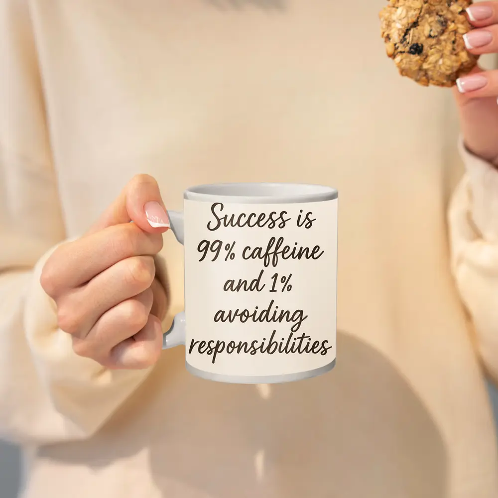Success Caffeine Funny Quote Beige Background – Mugs