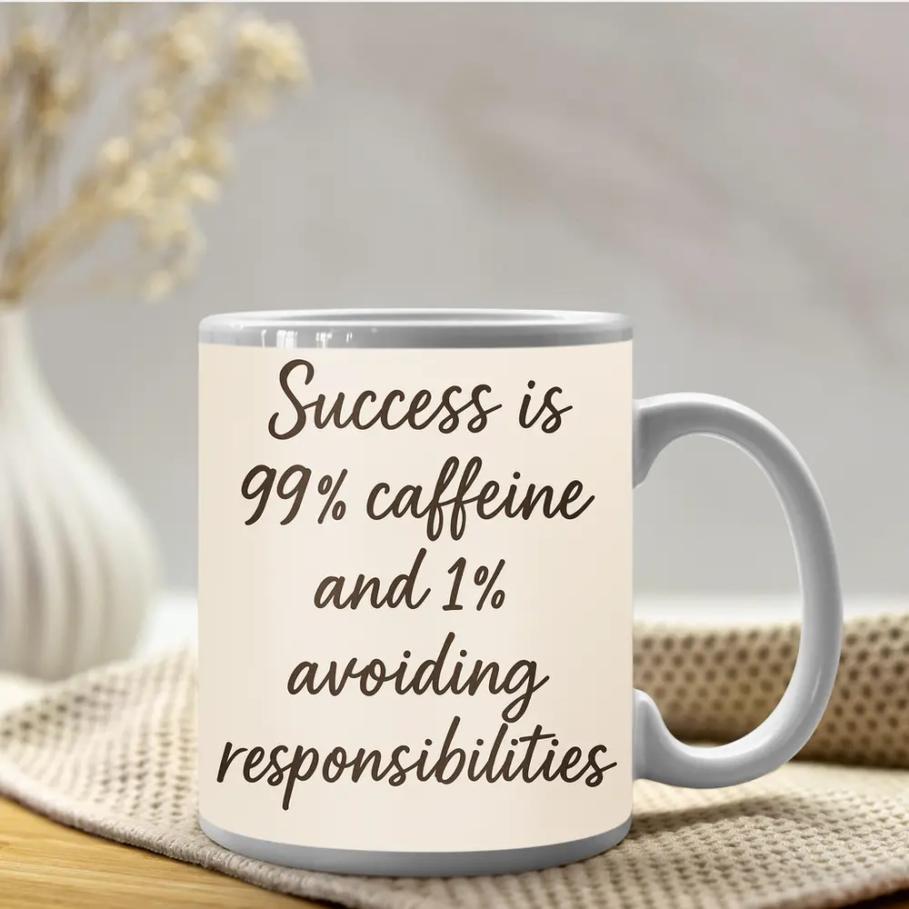 Success Caffeine Funny Quote Beige Background – Mugs