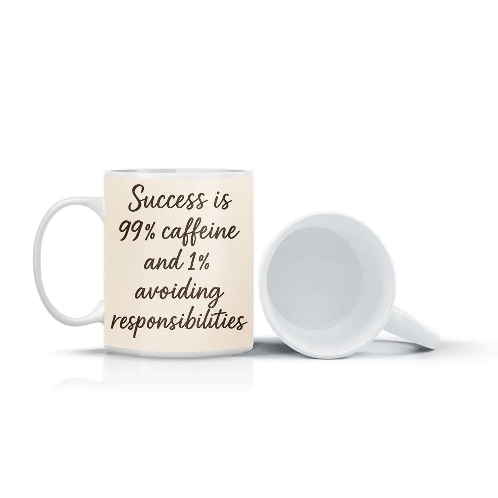 Success Caffeine Funny Quote Beige Background – Mugs
