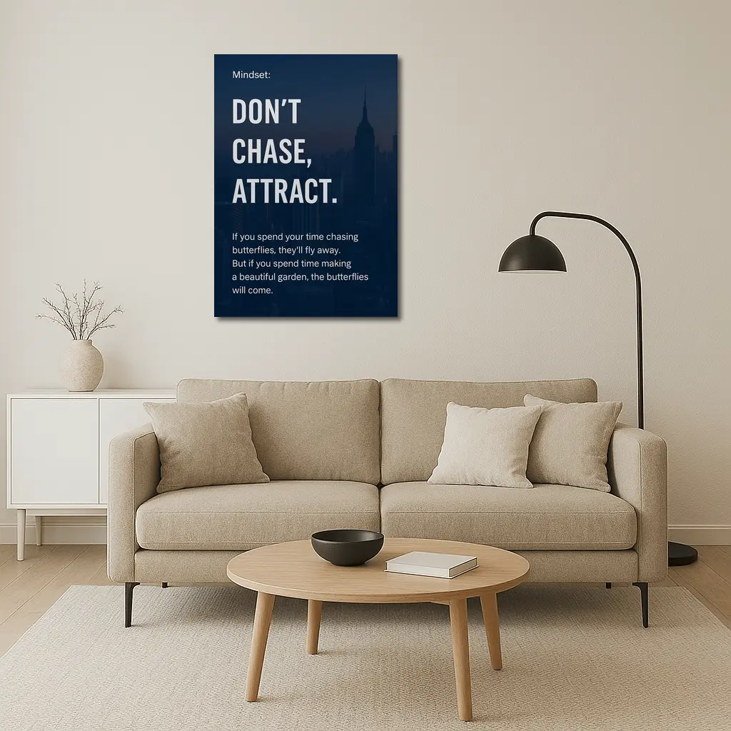 Don't Chase Attract Mindset Quote Dark City – Wall Art