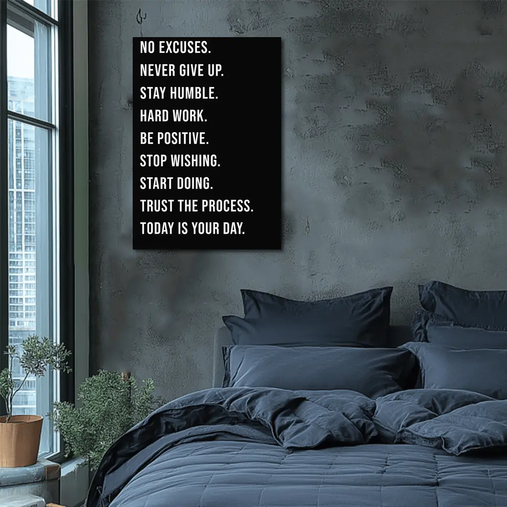 No Excuses Hard Work Motivational Quote Black – Wall Art