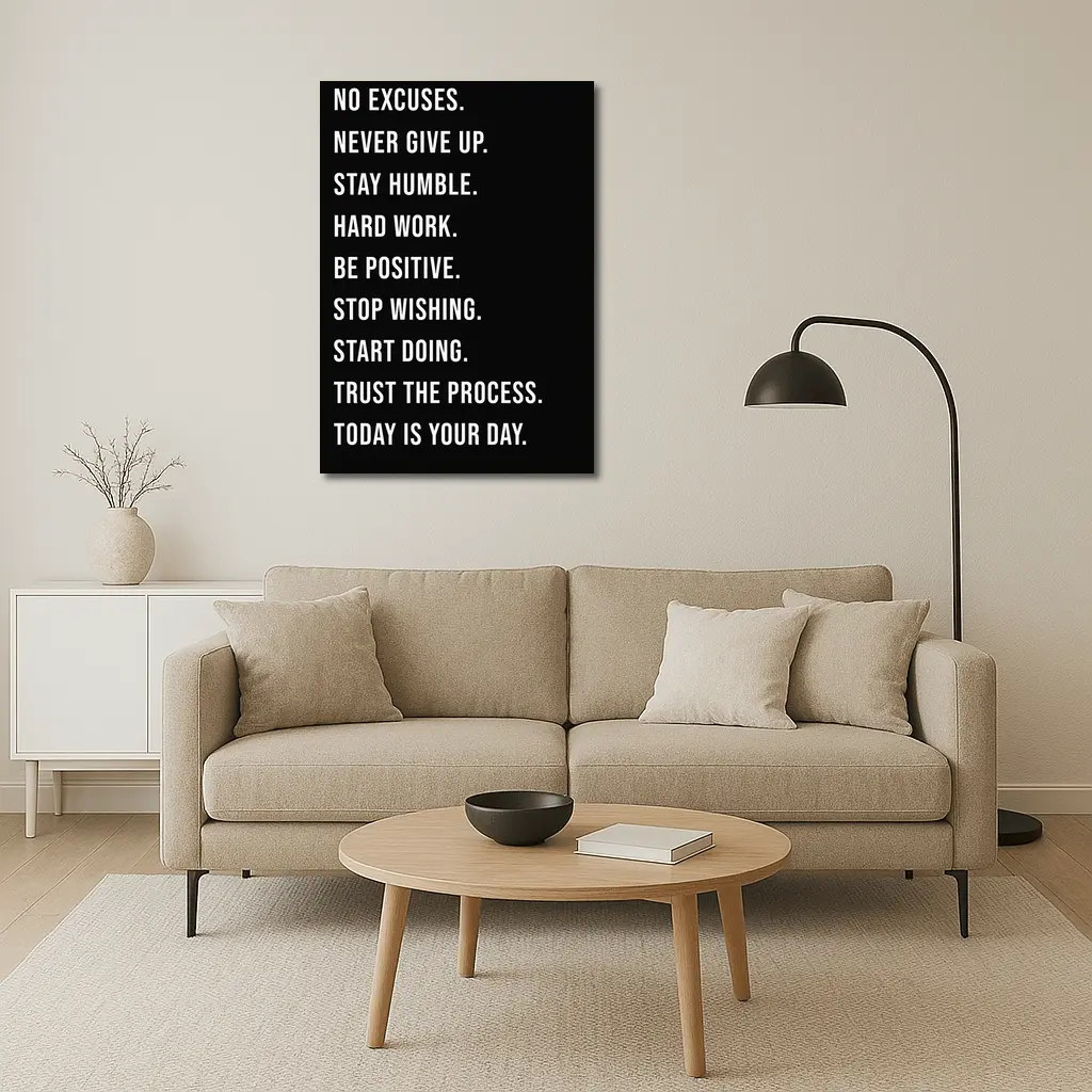 No Excuses Hard Work Motivational Quote Black – Wall Art