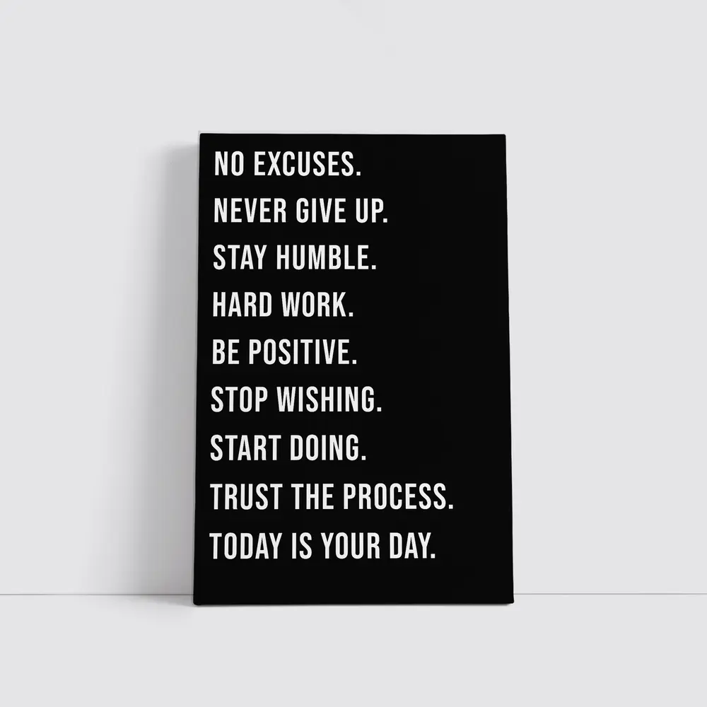 No Excuses Hard Work Motivational Quote Black – Wall Art