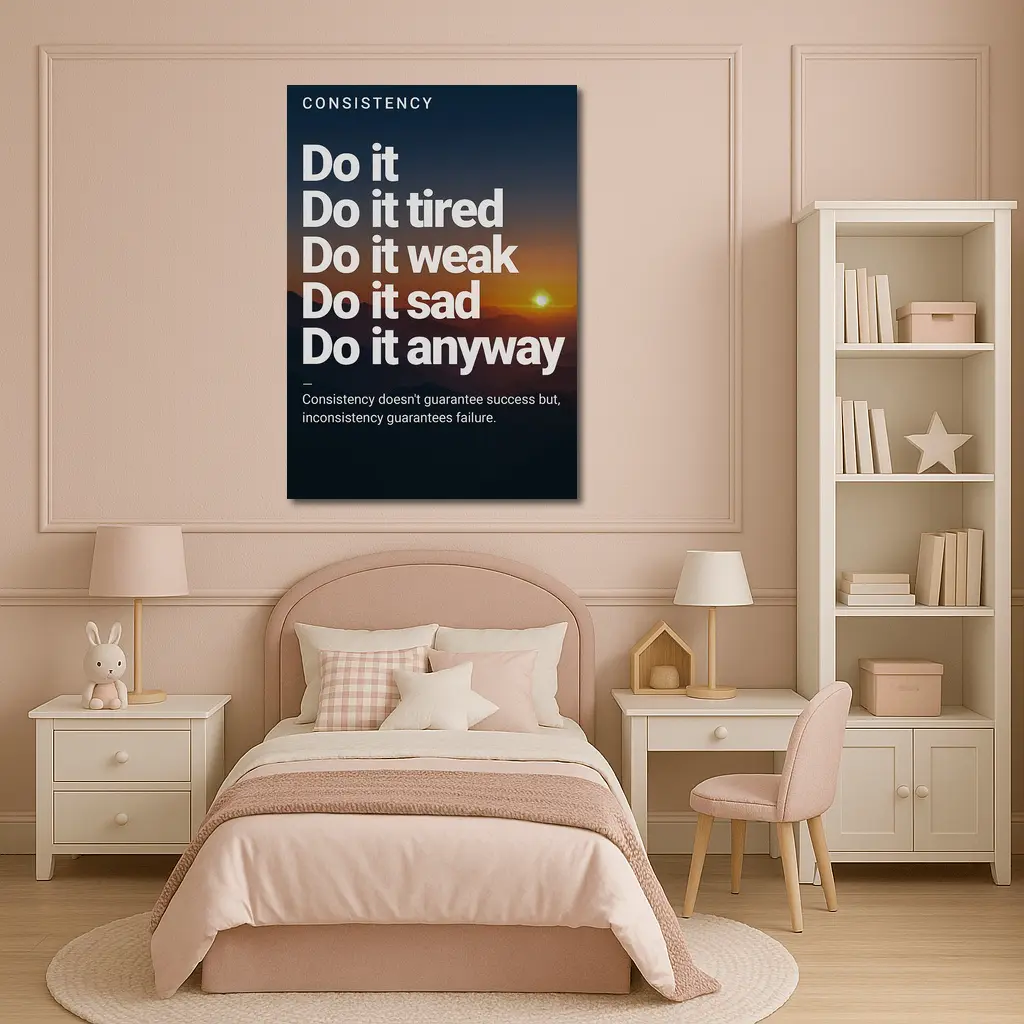 Consistency Motivation Quote Sunset Mountains Art – Wall Art