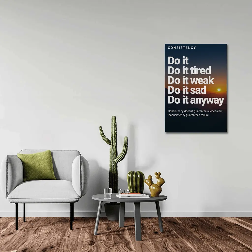 Consistency Motivation Quote Sunset Mountains Art – Wall Art