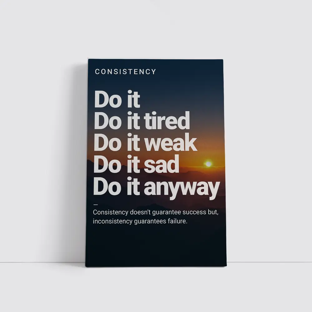 Consistency Motivation Quote Sunset Mountains Art – Wall Art